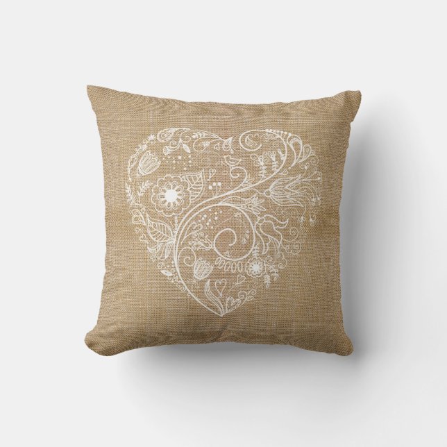 Coussin Coeur de toile de fleur de toile de jute (Recto)