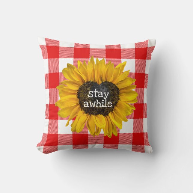 Coussin Cœur de tournesol sur carreau de buffle  (Recto)