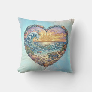 Coussin Cœur d'Océan Vague Côtière Tortue de Mer Plage Cou