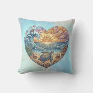 Coussin Cœur d'Océan Vague Côtière Tortue de Mer Plage Cou