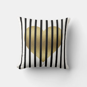 Coussin Cœur doré et rayures