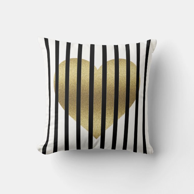 Coussin Cœur doré et rayures (Recto)