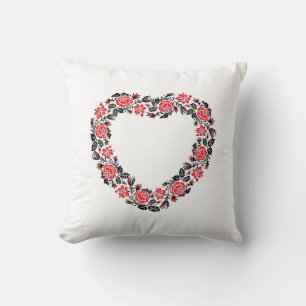 Coussin Coeur d'origine des fleurs de roses rouges de poin