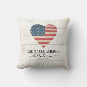 Coussin Coeur du drapeau patriotique rustique 4 juillet