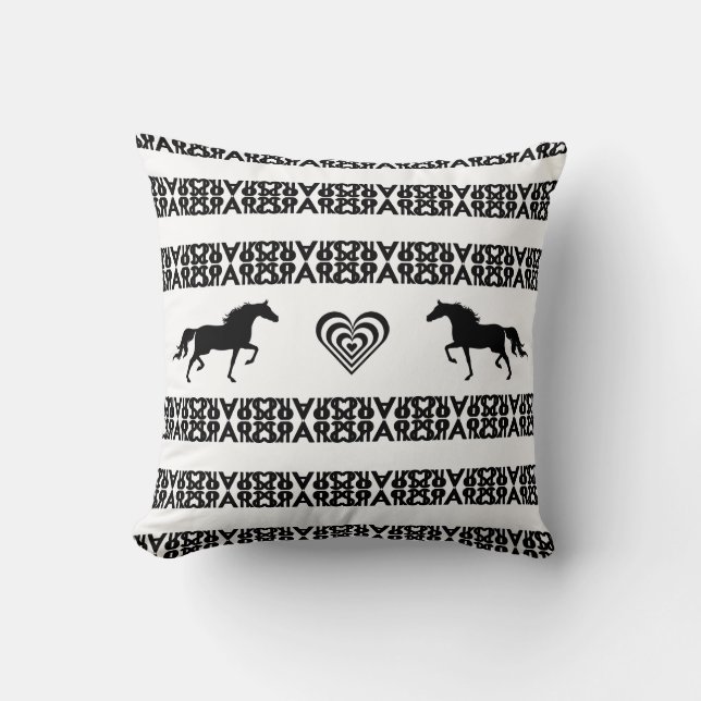 Coussin Coeur et chevaux concentrés sur motif noir et blan (Recto)