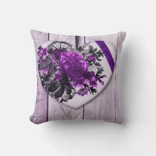 Coussin Coeur Floral Chic Purple Sur Le Bois Lilac