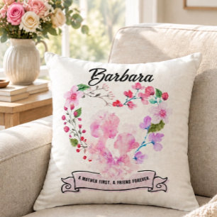 Coussin Cœur floral personnalisé avec maman et enfant