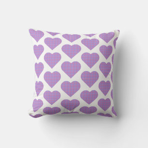 Coussin Cœur Forme Carreaux Rose Violet
