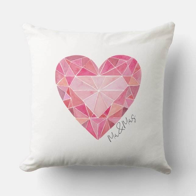 Coussin Cœur Glam Diamant Gem Aquarelle Rose MR&MRS Chic (Recto)