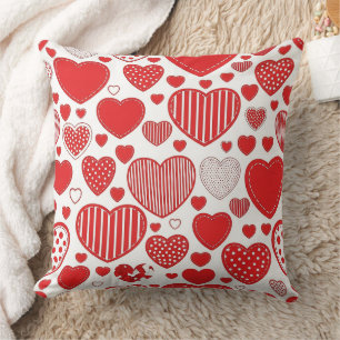 Coussin Cœur Gras Rouge Blanc Noir Doodles Romantiques