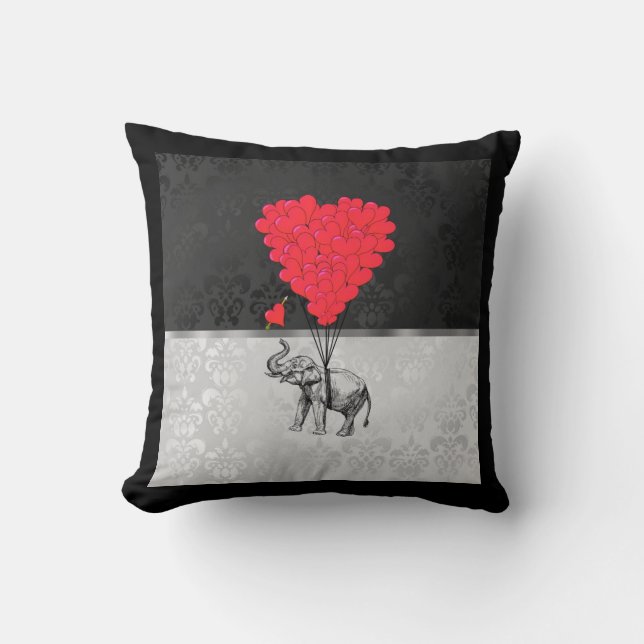 Coussin Coeur mignon d'éléphant et d'amour sur le gris (Recto)