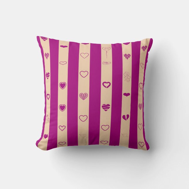 Coussin Cœur Mignon Moderne Rayure Fuchsia Royale (Recto)
