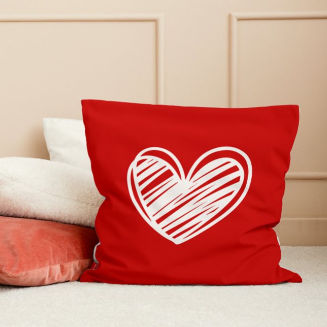 Coussin Cœur Moderne Mignon Blanc Rouge Élégant Saint-Vale (Créateur téléchargé)