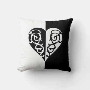 Coussin Coeur noir et blanc en fibre