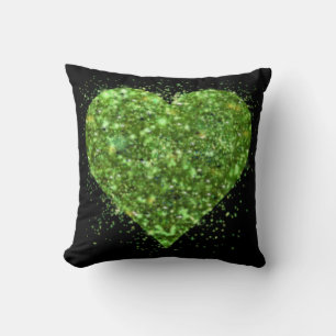 Coussin Cœur pailleté vert scintillant amusant  