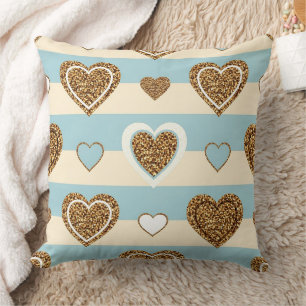 Coussin Cœur Pastel à Rayures de Printemps avec Accents Do