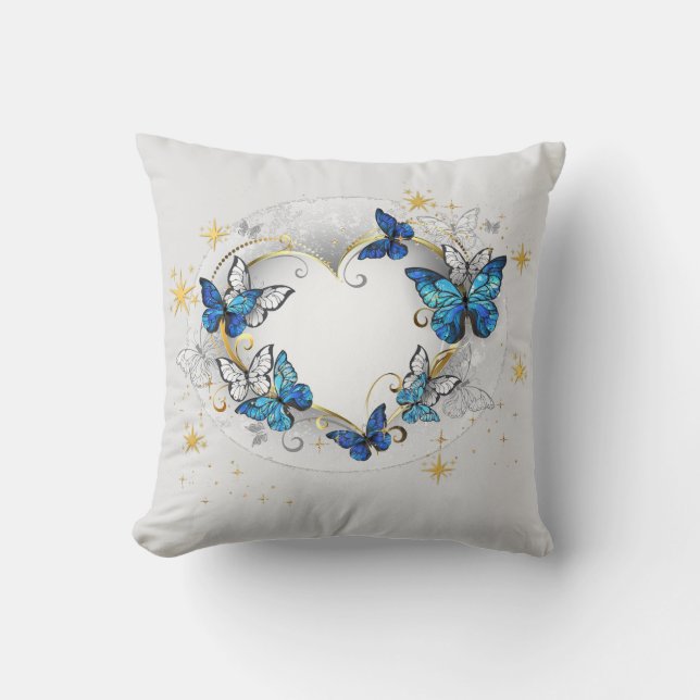 Coussin Coeur personnalisé avec papillons Morpho (Recto)