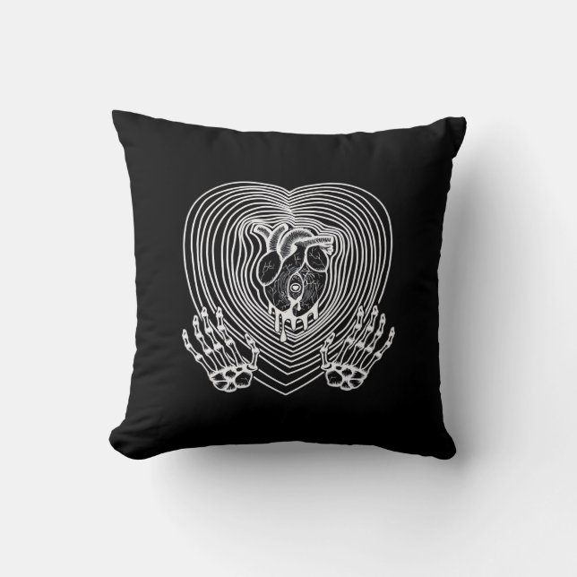 Coussin Coeur Pleurant En Blanc - Skeleton Coeurs Mains (Recto)