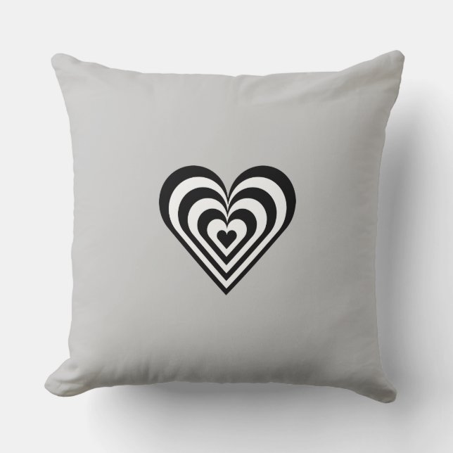 Coussin Cœur rayé noir et blanc sur fond gris clair (Recto)