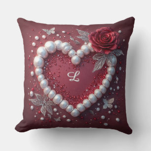 Coussin Cœur romantique avec bordure de perle