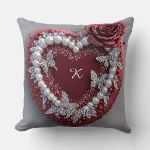 Coussin Cœur romantique avec bordure de perles