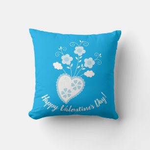 Coussin Coeur romantique bleu portugais
