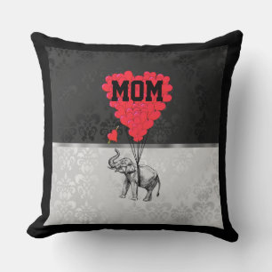 Coussin Coeur romantique et éléphant pour maman