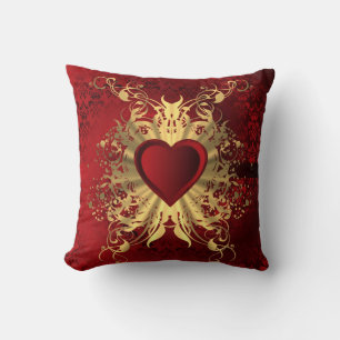 Coussin Coeur romantique rouge damassé et valentines