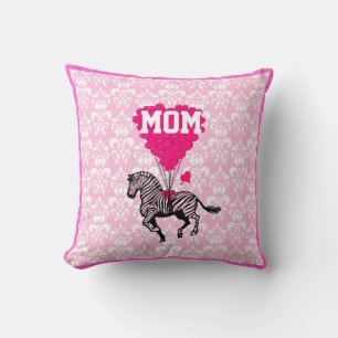 Coussin Coeur rose amusant et zèbre pour maman