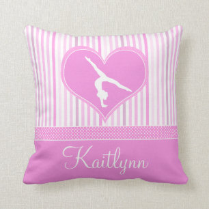 Coussin Coeur rose avec les rayures et le gymnaste blancs