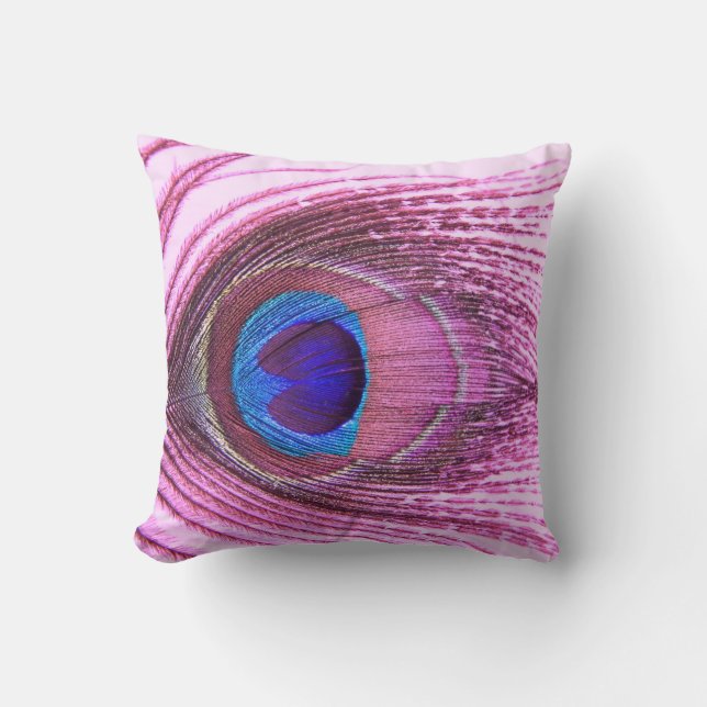 Coussin Coeur rose de plume de paon (Recto)
