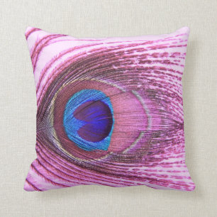 Coussin Coeur rose de plume de paon