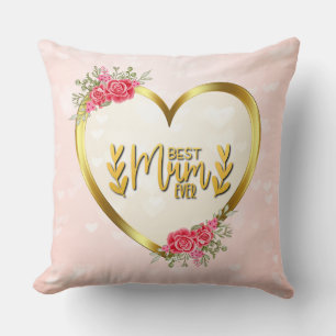 Coussin Coeur rose et Coeur d'or pour la meilleure maman j