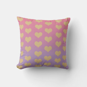 Coussin Coeur rose lilas d'or d'Ombré de carreau fait sur