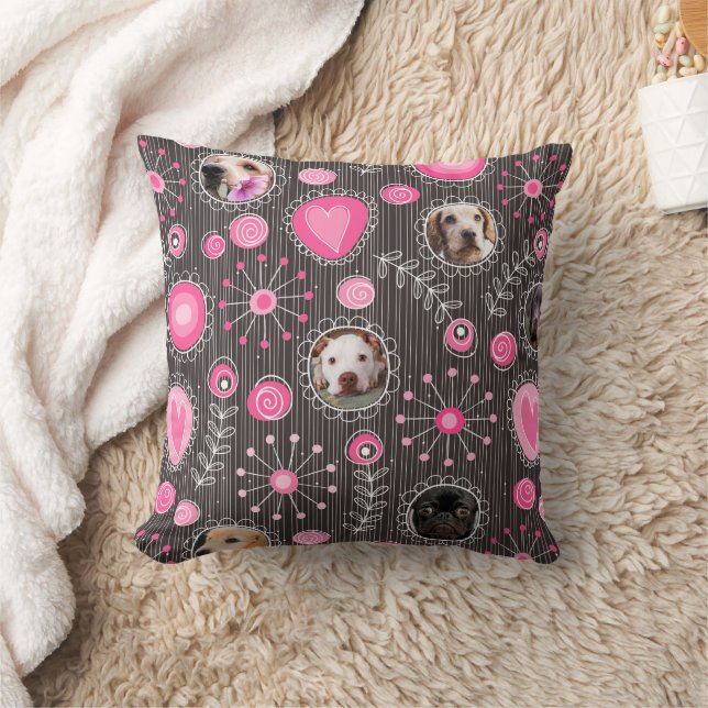 Coussin Coeur rose mignon et Flower Chien Maman Photo Coll (Couverture)
