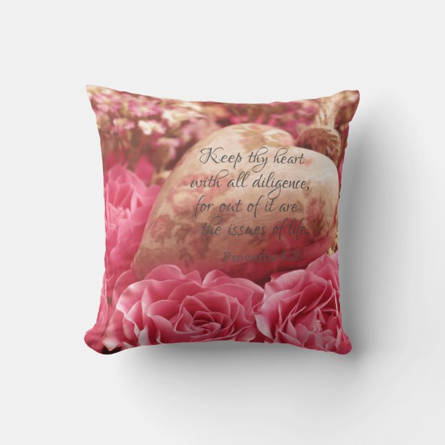 Coussin Coeur rose; Votre Coeur KJV Bible Verse (Recto)
