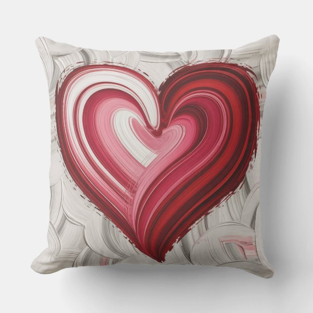 Coussin Cœur Rouge Abstrait Coup de Pinceau  (Recto)