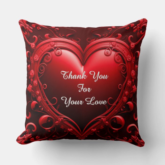 Coussin Cœur rouge avec cadre floral orné (Recto)