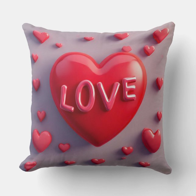 Coussin Cœur Rouge Clair avec Texte 'Amour' (Recto)