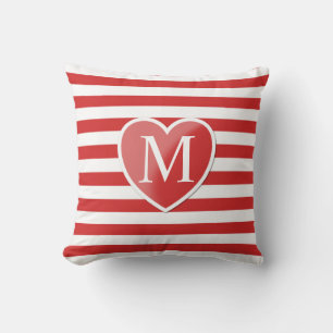 Coussin Coeur rouge et monogramme rayé