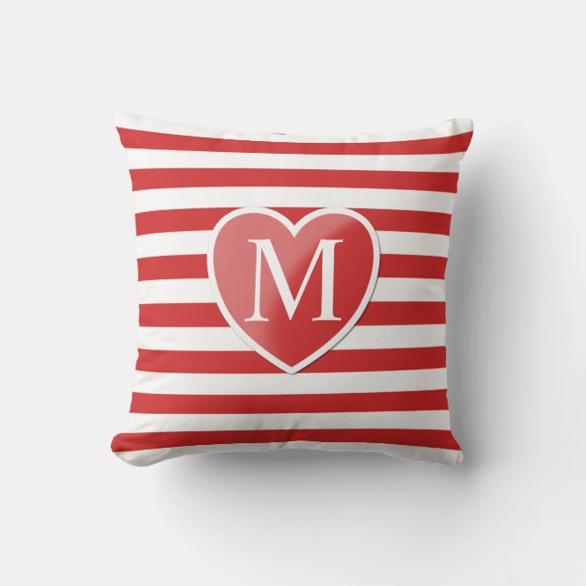Coussin Coeur rouge et monogramme rayé (Recto)
