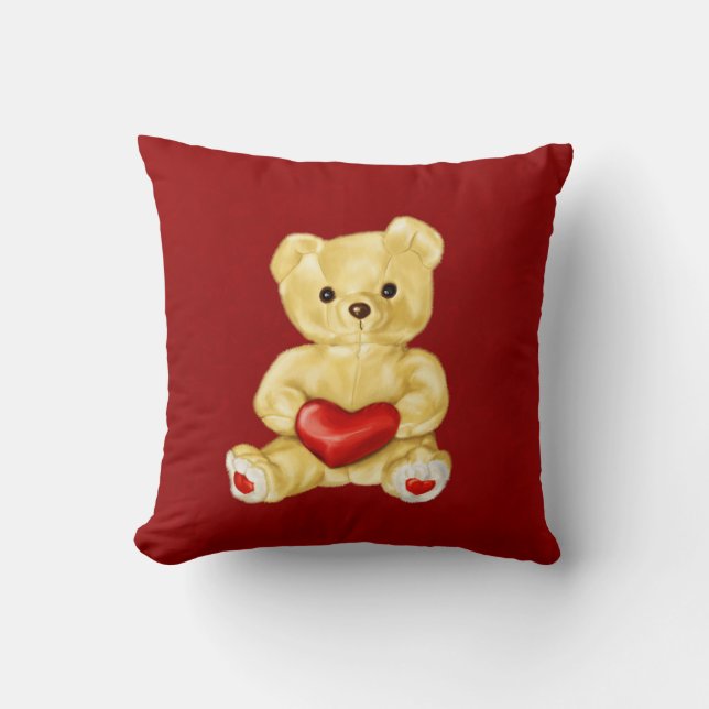 Coussin Coeur rouge hypnotisant l'ours de nounours mignon (Recto)