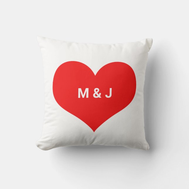 Coussin Cœur Rouge Monogramme Initiales Personnalisées Sai (Recto)