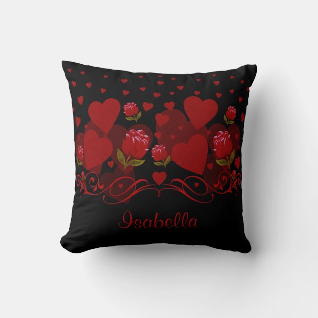 Coussin Coeur rouge, roses rouges pour la Saint Valentin T (Recto)