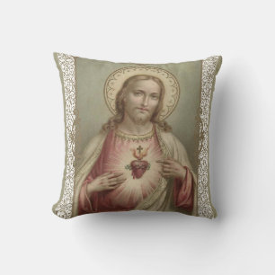 Coussin Coeur sacré de Jésus avec la frontière décorat