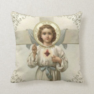 Coussin Coeur sacré d'enfant Jésus avec la croix