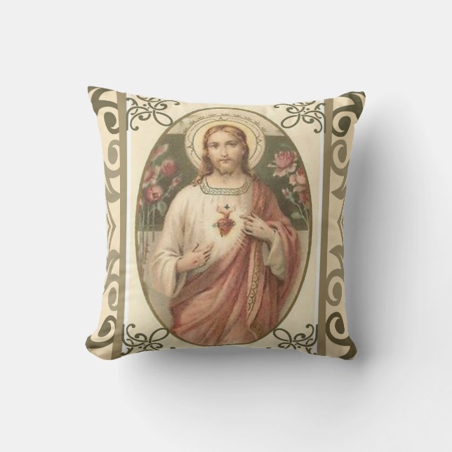 Coussin Coeur sacré des roses de Jésus w/pink (Recto)