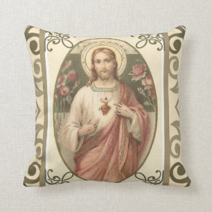 Coussin Coeur sacré des roses de Jésus w/pink