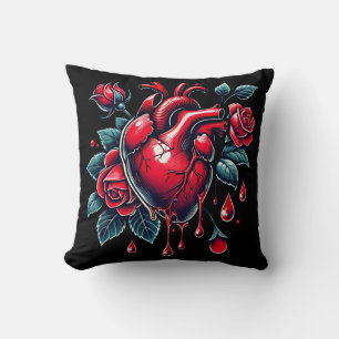 Coussin Cœur saignant de Roses Rouges rupture goh Art