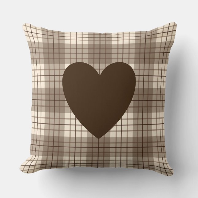 Coussin Coeur sur les Browns Plaid & Cream (Recto)